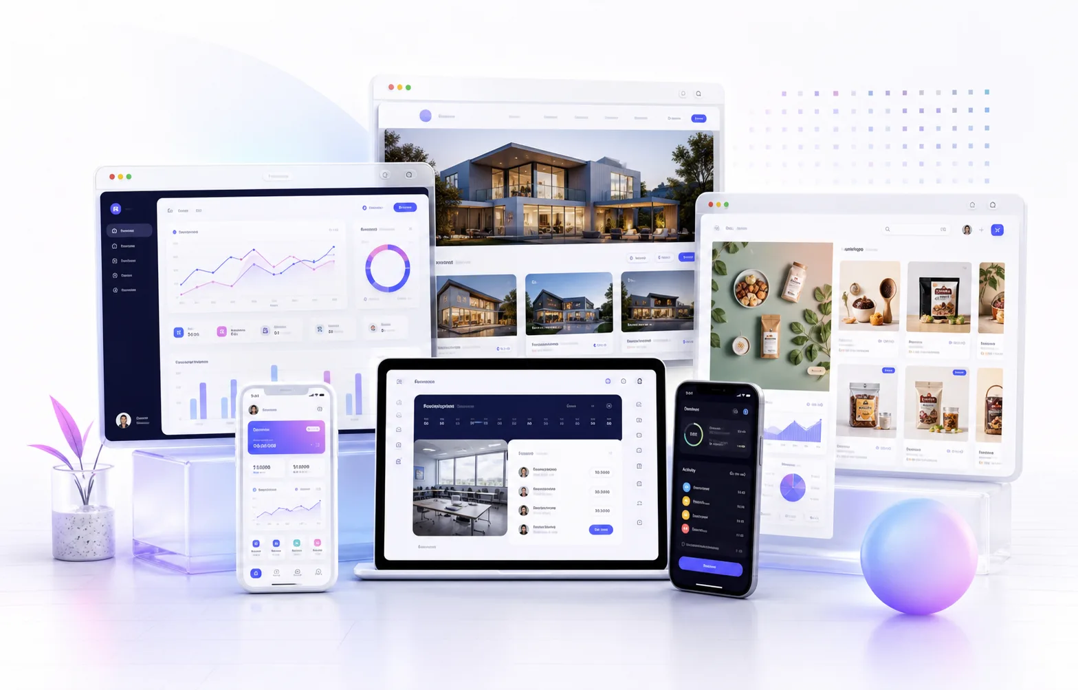 Original montage of digital product interfaces for websites, web apps, and mobile experiences